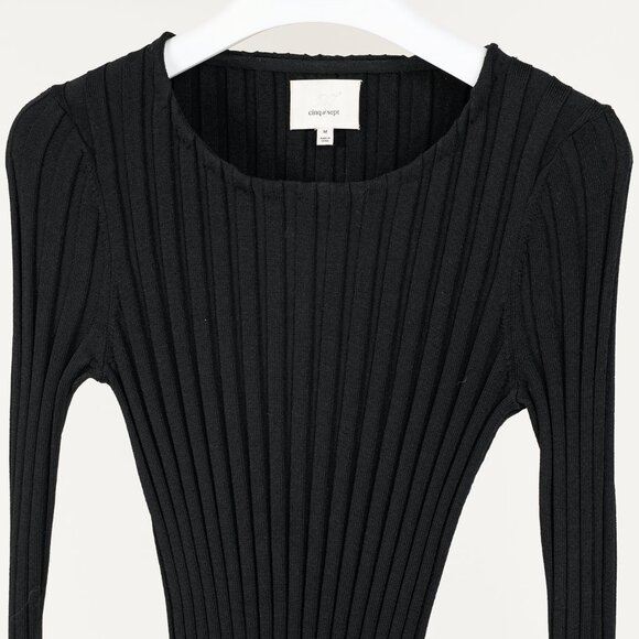 Cinq a Sept Pices Black Wide-Ribbed Knit Long Sleeve Pullover - Picture 3 of 8